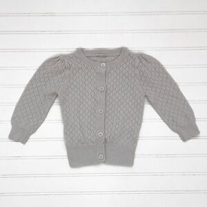 JAMIE KAY EUC 100% Cotton Pointelle Knit Neutral Taupe Light Weight Cardigan